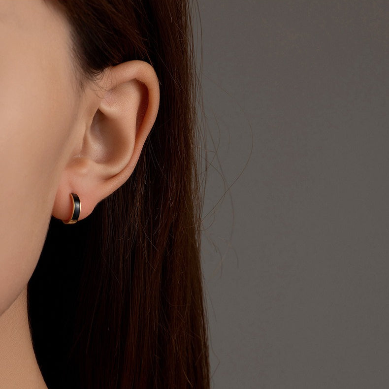 Black Drip Glaze Huggie Hoop Earrings