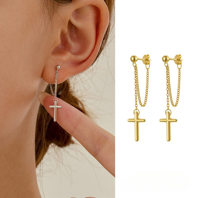 Cross Chain Drop Earrings