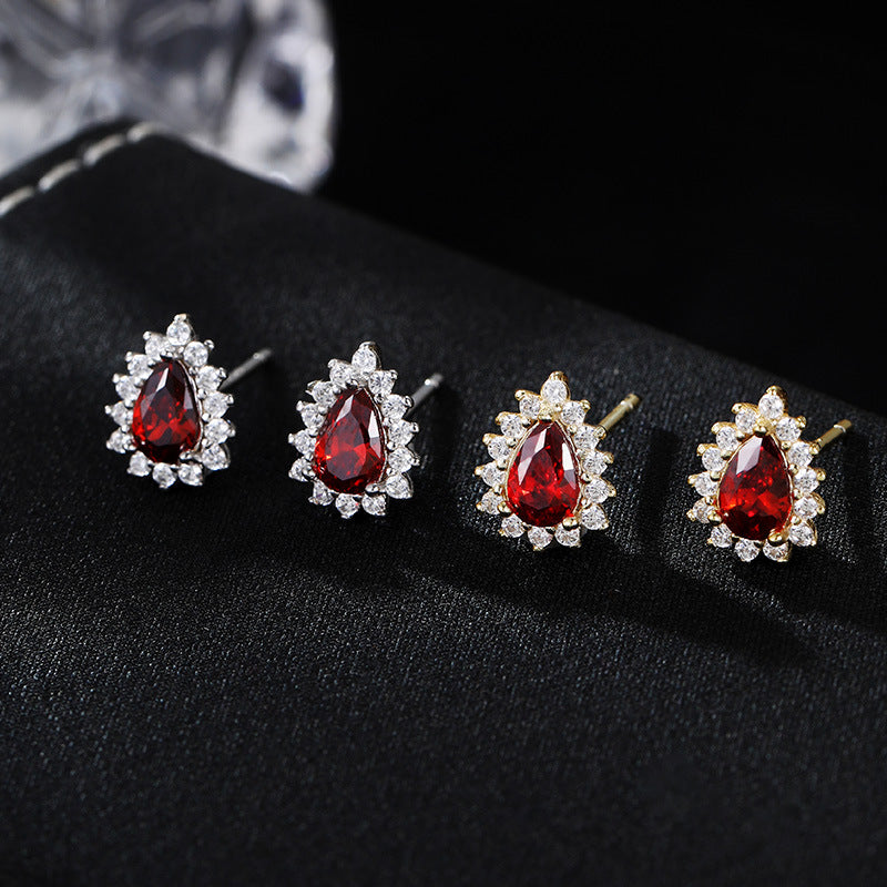 Pave Ruby Red CZ Stud Earrings