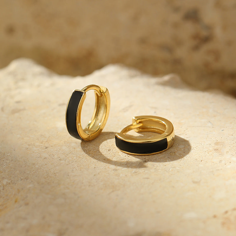 Black Drip Glaze Huggie Hoop Earrings