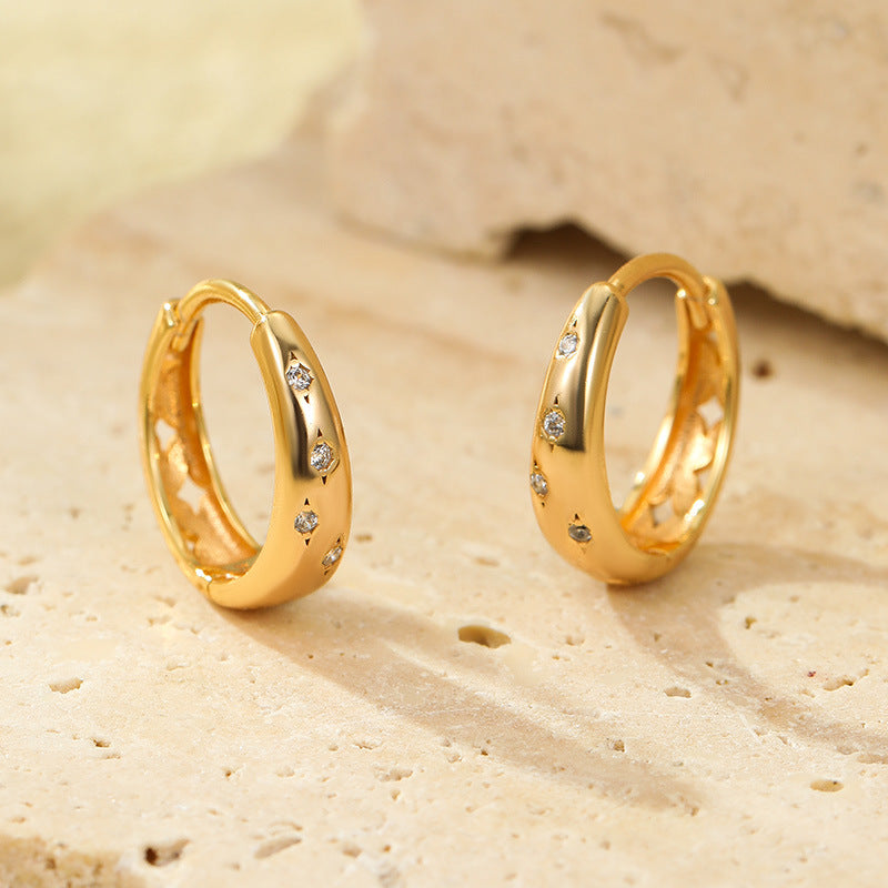 Pave Huggie Earrings with Cutout Leaf Design