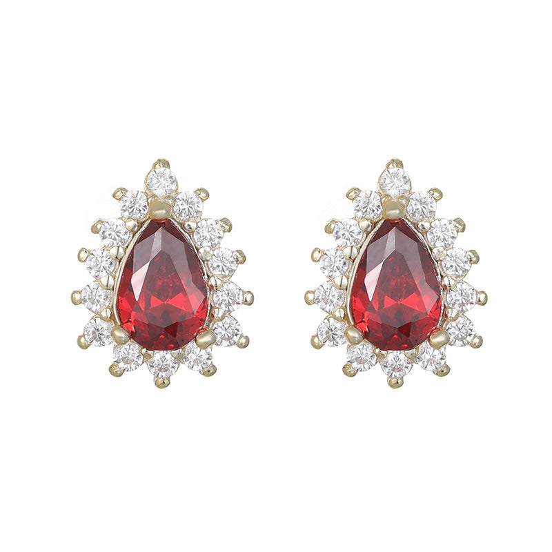Pave Ruby Red CZ Stud Earrings