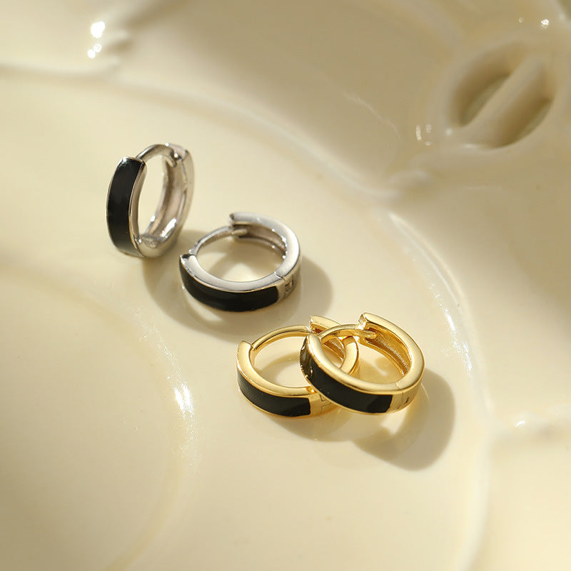 Black Drip Glaze Huggie Hoop Earrings