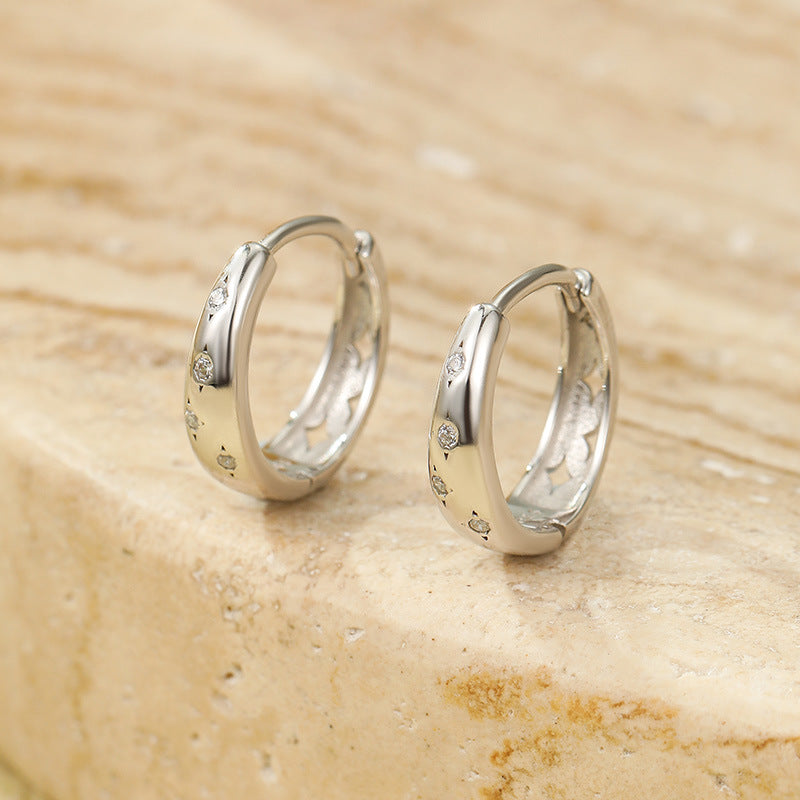 Pave Huggie Earrings with Cutout Leaf Design