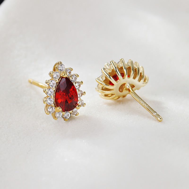 Pave Ruby Red CZ Stud Earrings