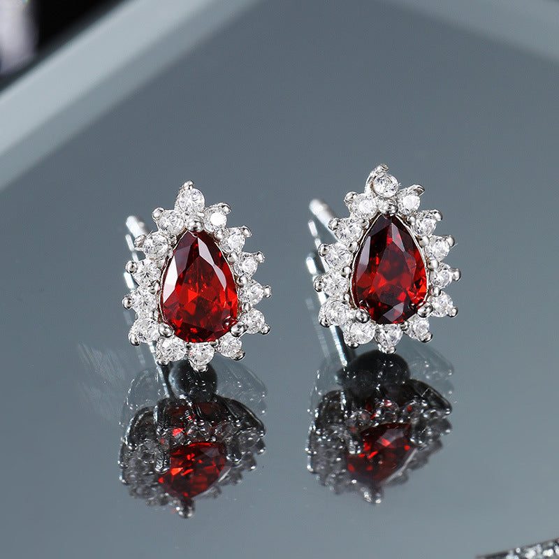Pave Ruby Red CZ Stud Earrings