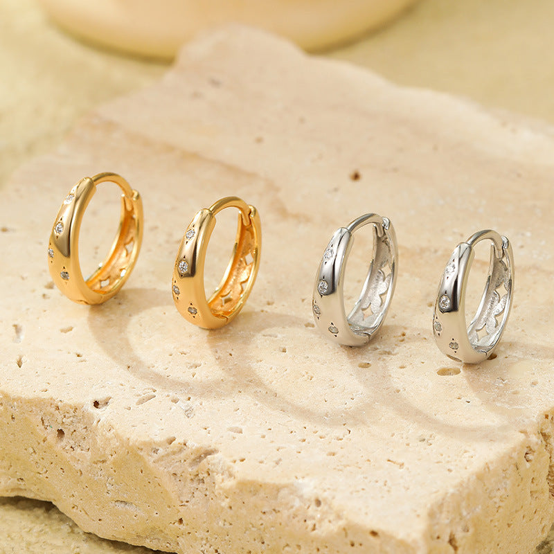 Pave Huggie Earrings with Cutout Leaf Design