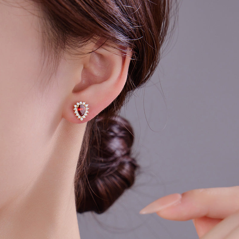 Pave Ruby Red CZ Stud Earrings