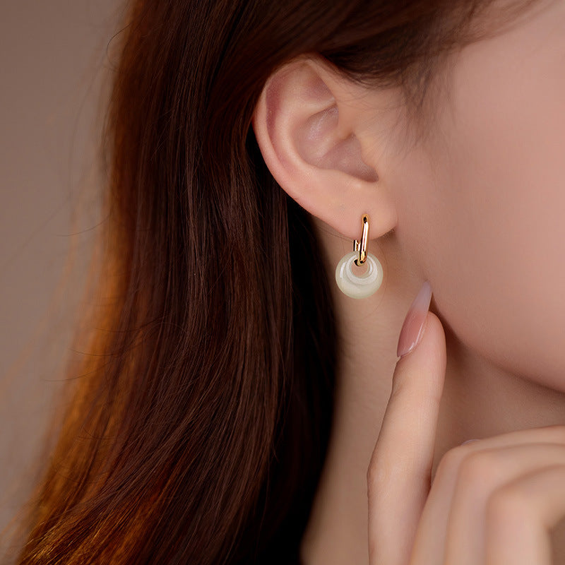 Jade Disc Huggie Earrings