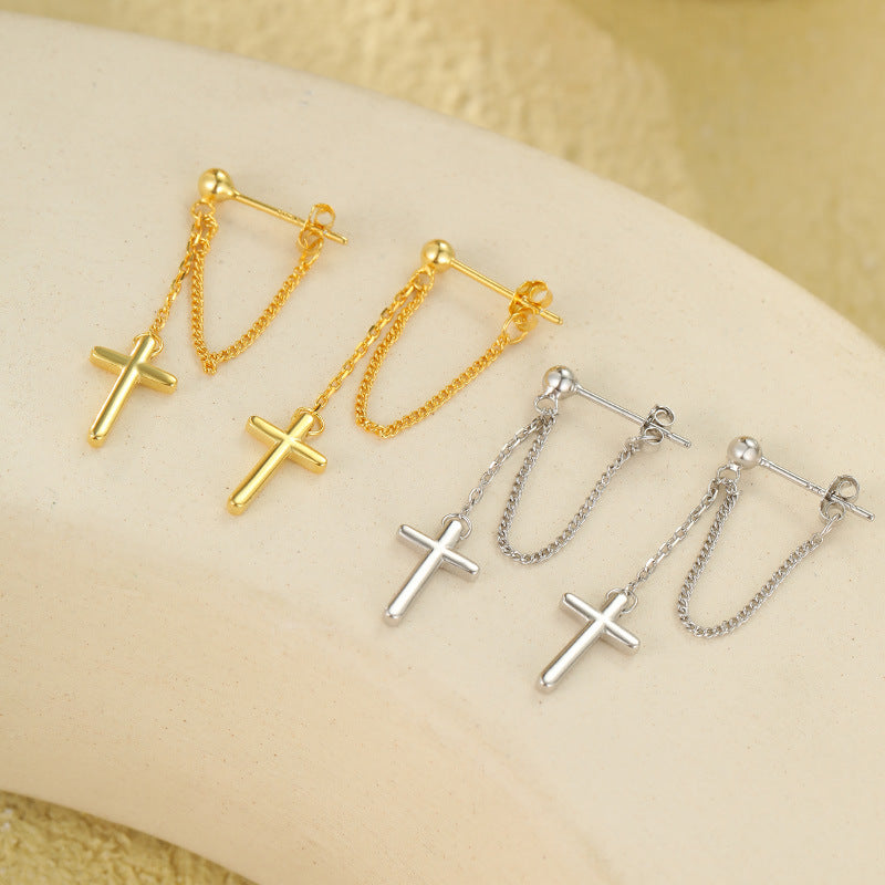 Cross Chain Drop Earrings