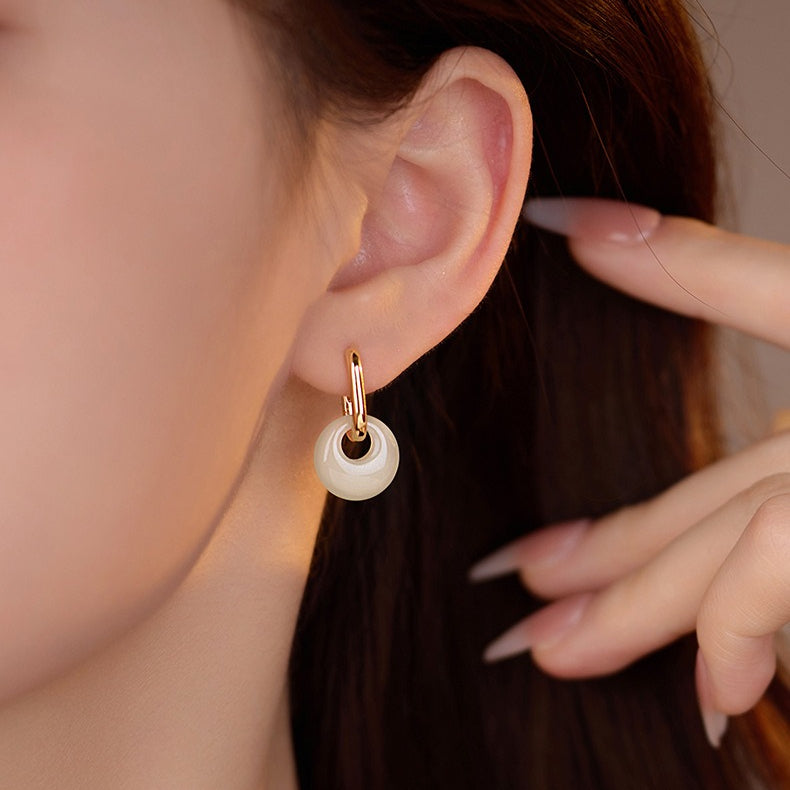 Jade Disc Huggie Earrings